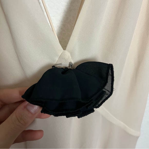 Revolve Helsa Sheer Deep V Long Slip Dress Cream Maxi with Rosette Flower Small - Picture 7 of 14